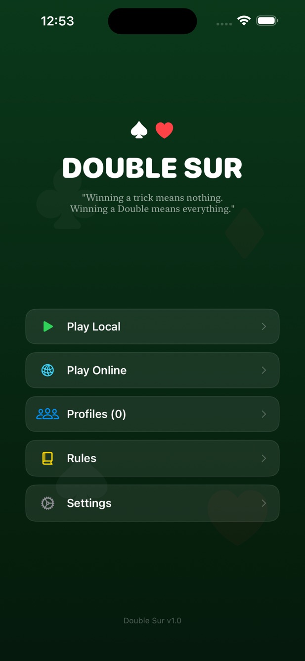DoubleSur home screen with online and AI play